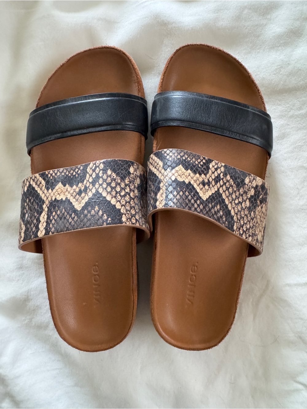 Vince Giana Sandals in Black and Snake Print
